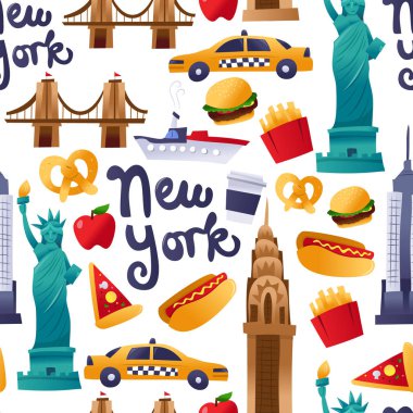 Süper Sevimli New York Kültür Dikişsiz Desen Arka Plan