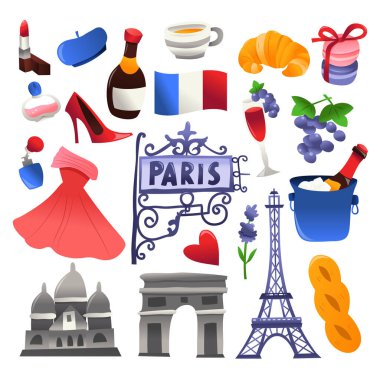 Süper Sevimli Paris Kültür Simgeleri Seti