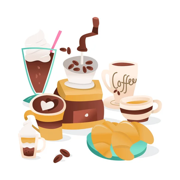 Cartoon Cute Coffee Cafe Collection — Stock Vector