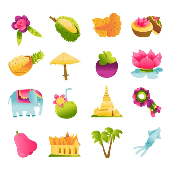 Cartoon Vector Illustration Various Ththailand Culture Icons Landmarks Food More — стоковый вектор