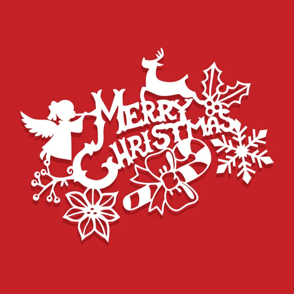 ヴィンテージプレイビルメリークリスマスの装飾紙カットのベクトルイラスト — ストックベクタ