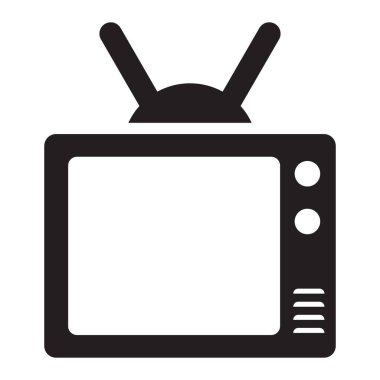 Analog retro televizyonun silueti. Anten ve plastik gövdeli. Vektör çizimi. Haber ve çeviri için televizyon kutusu. İzole edilmiş beyaz arkaplan.