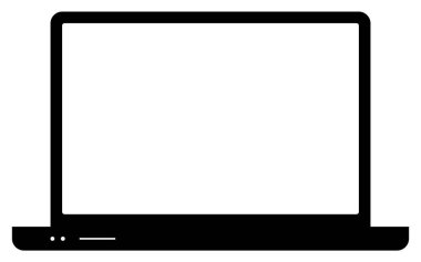 İşaretleyici ya da imleç simgesi olan dizüstü bilgisayar. Not defteri vektör simgesi. Beyaz arkaplanda fareye tıklayarak göster.