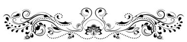 güzel çiçek deseni, spiraller ve çiçek, siyah-beyaz çerçeve öğesi