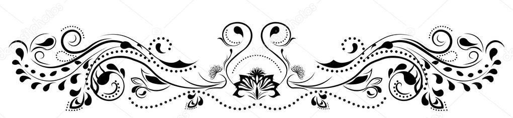 beautiful flower pattern, spirals and flower, black and white, frame element