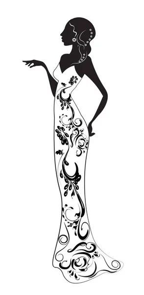 Hermosa Silueta Elegante Mujer Novia Vestido Largo — Vector de stock