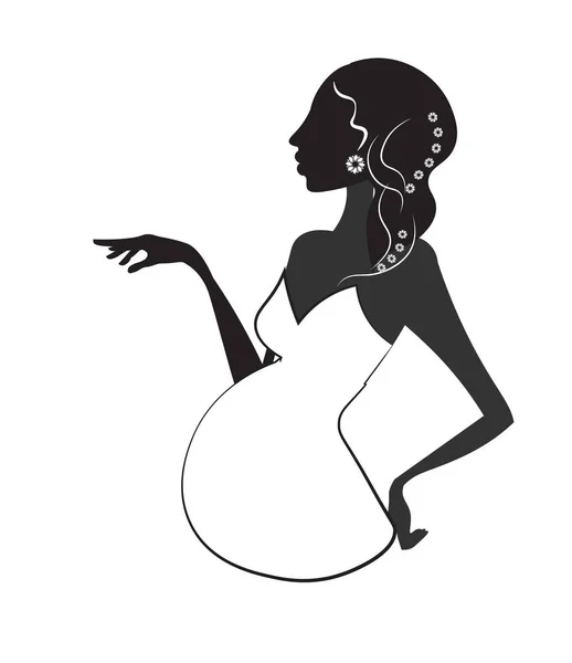 孕妇的剪影 在白色礼服 — 图库矢量图片
