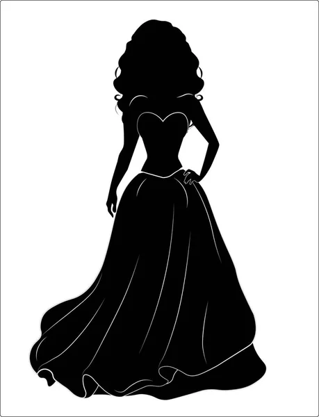 Silhouette Della Bella Giovane Sposa Magnifico Abito Sposa Nero Uno — Vettoriale Stock