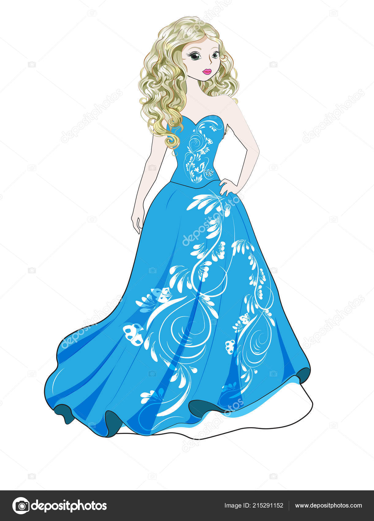 Beautiful Young Princess Magnificent Blue Dress Stock Illustration by ...