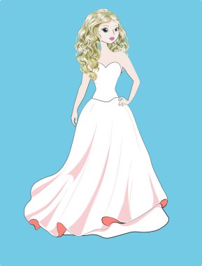 muhteşem beyaz elbiseli altın saçlı güzel genç gelin