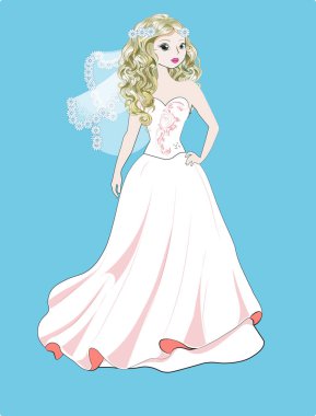 muhteşem beyaz elbiseli altın saçlı güzel genç gelin