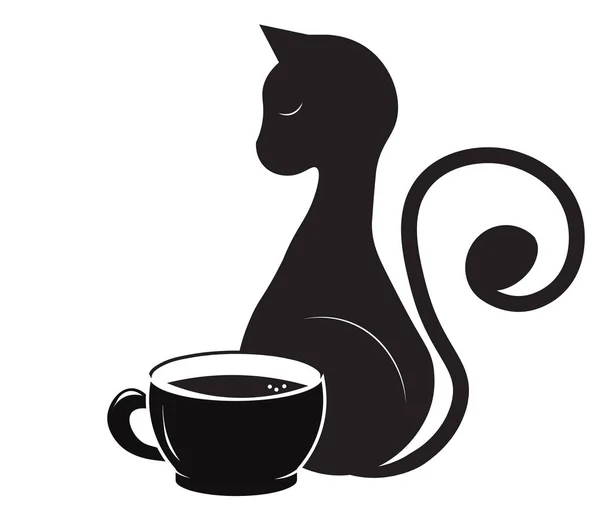 Kat Een Kopje Koffie Een Wens Van Goedemorgen — Stockvector
