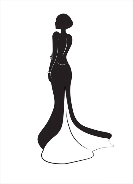 Ragazza Sposa Abito Sposa Nero Una Silhouette — Vettoriale Stock