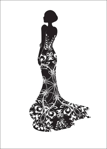 Girle Mariée Sur Une Robe Mariée Noire Une Silhouette — Image vectorielle