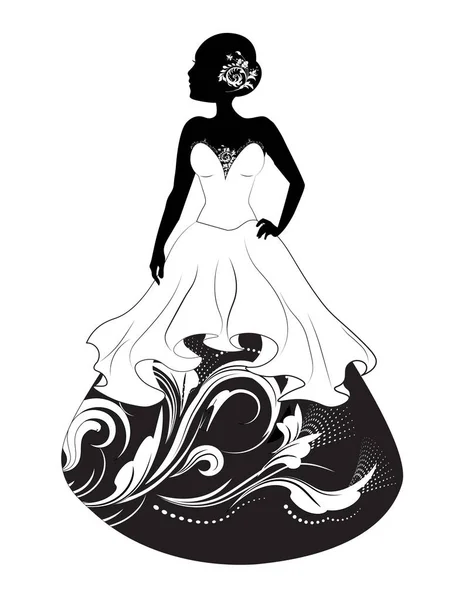 Novia Vestido Novia Una Silueta — Vector de stock