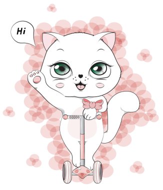 Motosikletteki beyaz kedi yavrusu