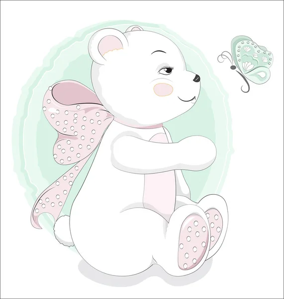 หมีเท็ดดี้กับผีเสื้อ — ภาพเวกเตอร์สต็อก