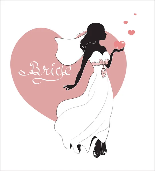 Silhouette Bride Pink Heart Heart Background — Stock Vector
