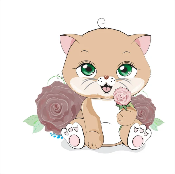 Lilla katten med blomma — Stock vektor