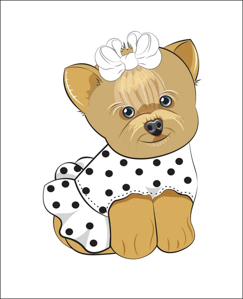 Precioso Cachorro Vector Perro Yorkshire Terrier Hermoso Vestido Moda Guisantes — Vector de stock