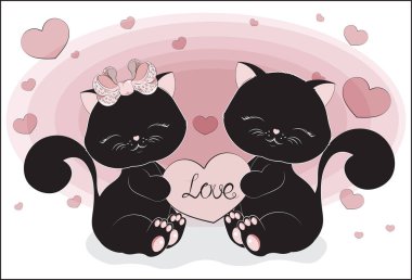 kalp ile siyah kedi çift