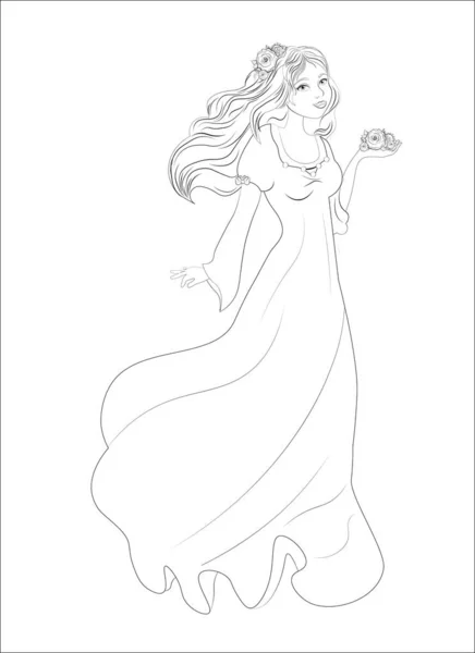 Bir saç çiçek ile boyama kitap prenses — Stok Vektör