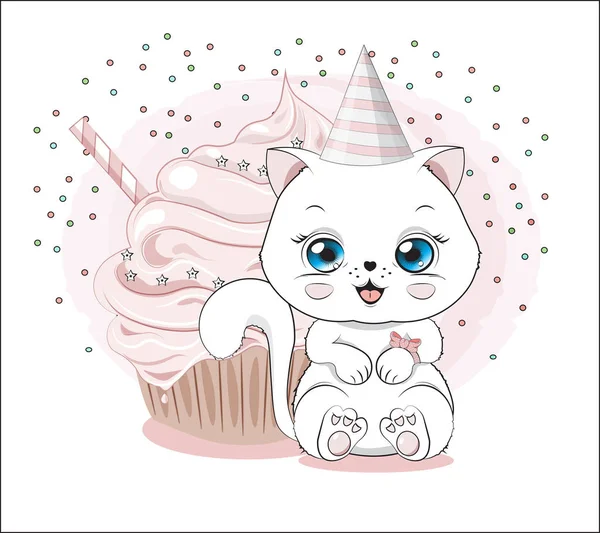 Gato feliz cumpleaños — Vector de stock