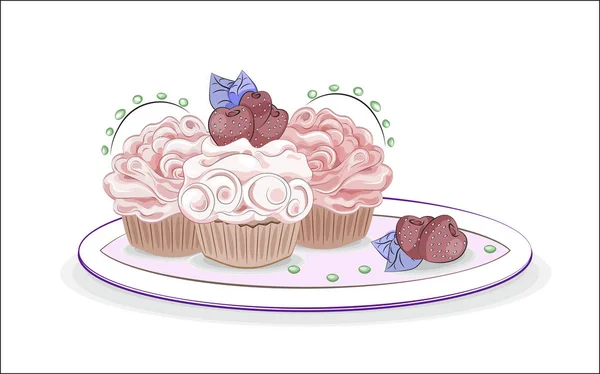 Cupcakes com morango — Vetor de Stock