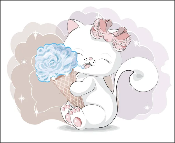 Kedi dondurma ile — Stok Vektör