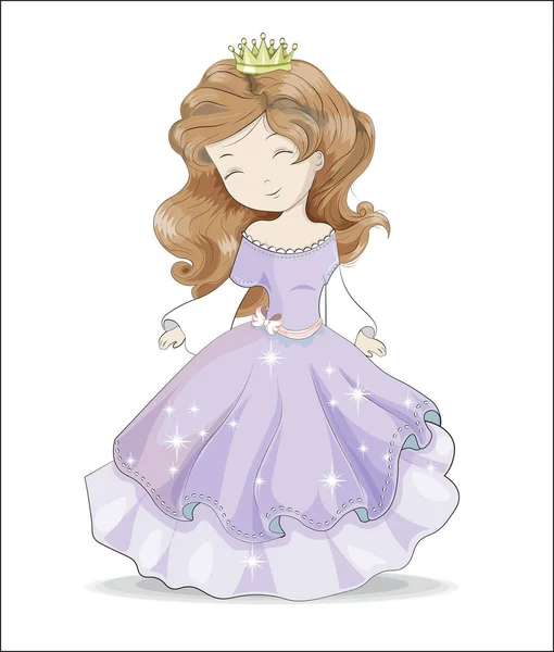 Princesita en vestido púrpura y corona — Vector de stock
