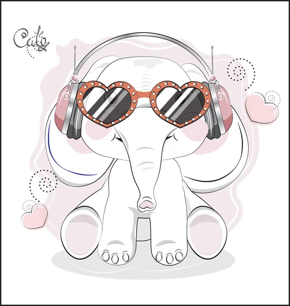 Elefante en auriculares y gafas de sol — Archivo Imágenes Vectoriales