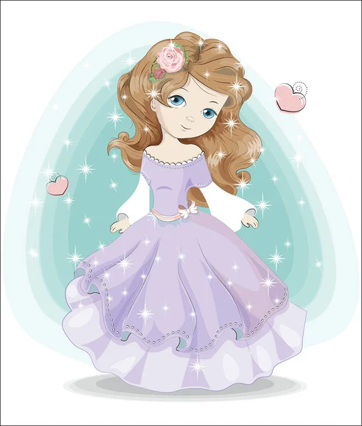 Princesita en vestido púrpura y corona — Vector de stock