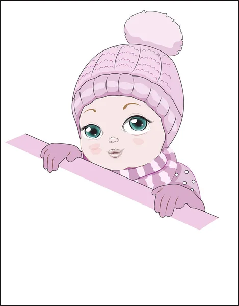 Meisje in een roze hoed met pompon — Stockvector