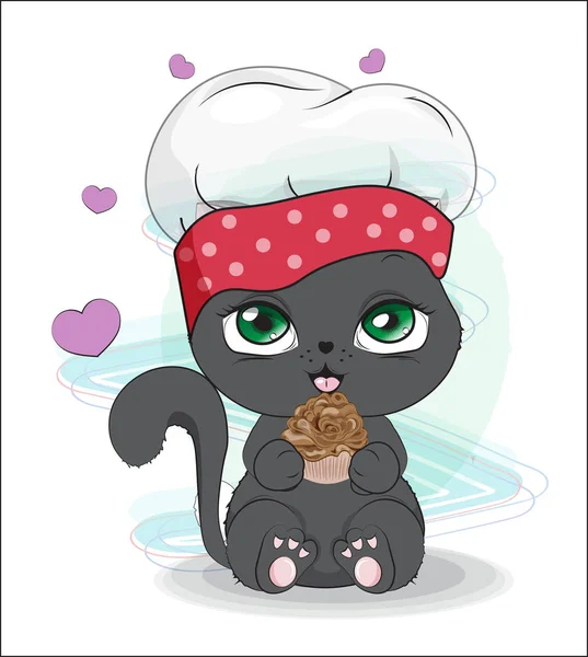 Koken kat met cupcake — Stockvector