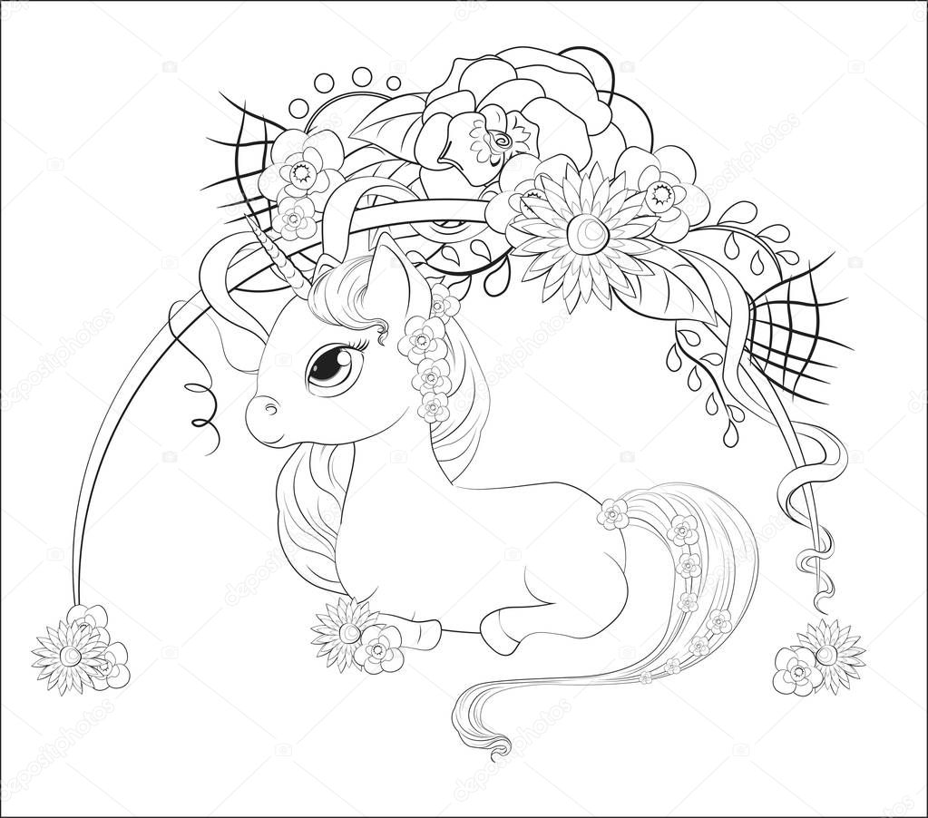 unicorn in flower Coloring book