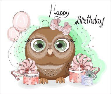 baykuş doğum günü kartı