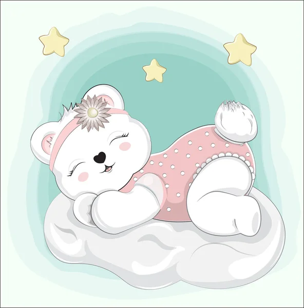 Baby bear sleeps on cloud — Stok Vektör