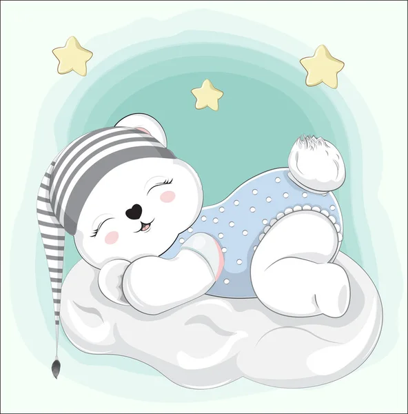 Slapende Jongen Baby Teddybeer Wolk Gestreepte Pet Foto Handtekenstijl Voor — Stockvector