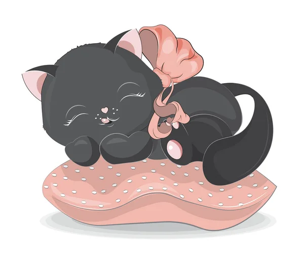 Slapende zwarte kat in kussen — Stockvector