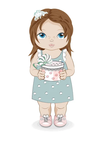 Hello Summer Baby Girl Summer Jeans Dress Gift Picture Hand — 스톡 벡터