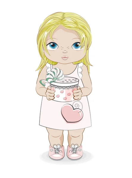 Hello Summer Baby Blonde Girl Summer Dress Gift Picture Hand — Stok Vektör