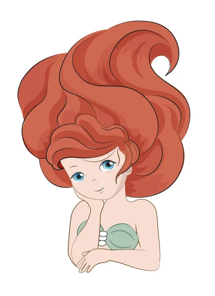 Linda Encantadora Pequena Princesa Sereia Imagem Mão Desenho Estilo Cartoon —  Vetores de Stock