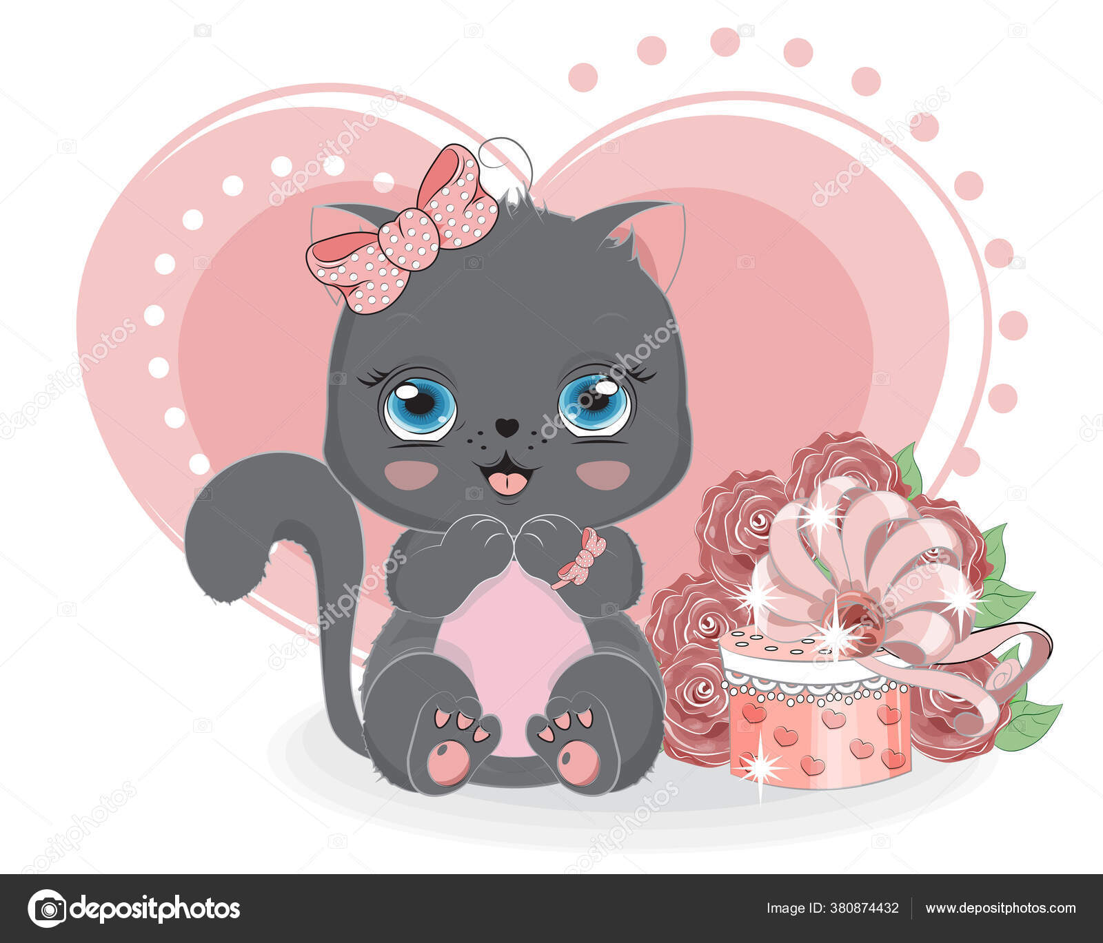 Coeur Saint Valentin Pour Vous Chat Noir Cadeaux Roses Photo Image Vectorielle Par Lollitta C Illustration