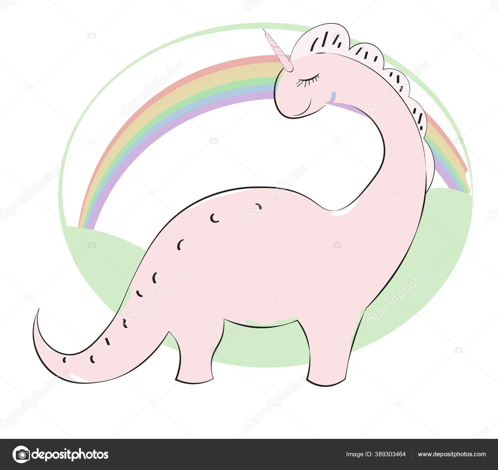 Bonito Rosa Cartoon Dinossauro Unicórnio Diplodocus Arco Íris