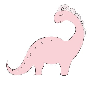 Şirin pembe karikatür dinozor Diplodocus, karikatür tarzı resim, tişört desenli tasarım için, tebrik kartı, kartpostal. Bebek partisi. parti daveti.