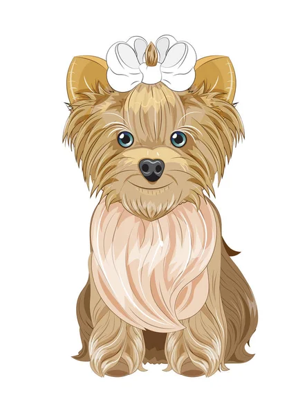 Güzel bir köpek yavrusu, fiyonklu bir köpek. Karikatür tarzı resim, tişört desenli kıyafet tasarımı, tebrik kartı, kartpostal. parti daveti.