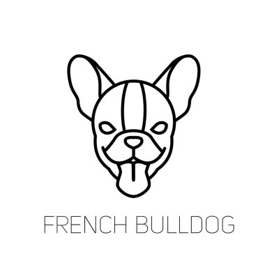 Köpek doğurmak doğrusal simgesi. Fransız buldozer dilini. İzole vektör hat dog Head'a