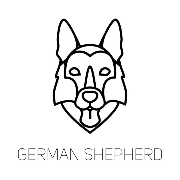 Немецкая Овчарка Высунула Язык Собака Порождает Линейную Иконку Лица Изолированная — стоковый вектор