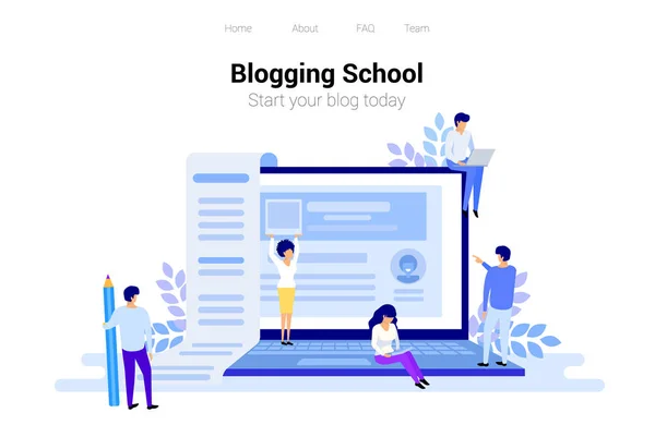 Concetto di blog e copywriting. Gestione dei contenuti per pagina web, banner, presentazione, social media, manifesti. Educazione, notizie, seminari, tutorial illustrazione vettoriale — Vettoriale Stock