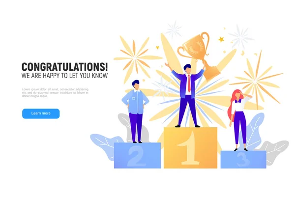 Premio Ganador Del Primer Lugar Campeón Pie Podio Con Premio — Archivo Imágenes Vectoriales